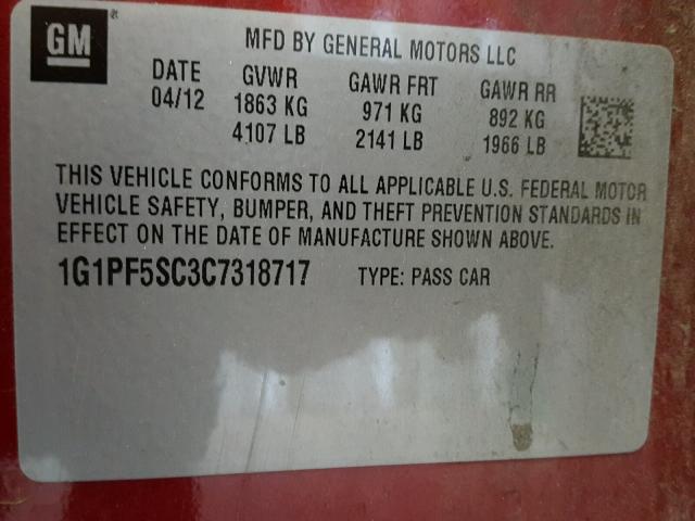 1G1PF5SC3C7318717 - 2012 CHEVROLET CRUZE RED photo 10