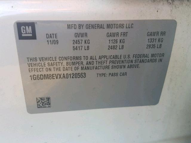 1G6DM8EVXA0120563 - 2010 CADILLAC CTS PERFOR WHITE photo 10