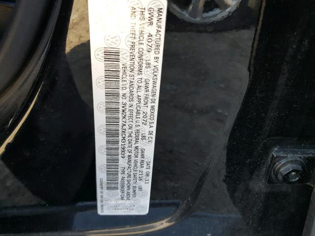 3VW2K7AJXCM319939 - 2012 VOLKSWAGEN JETTA BASE 黑色 照片 10