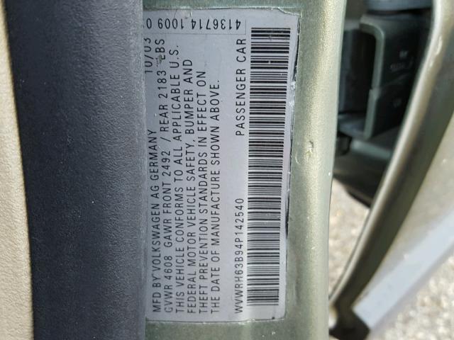 WVWRH63B94P142540 - 2004 VOLKSWAGEN PASSAT GLX 绿色 照片 10