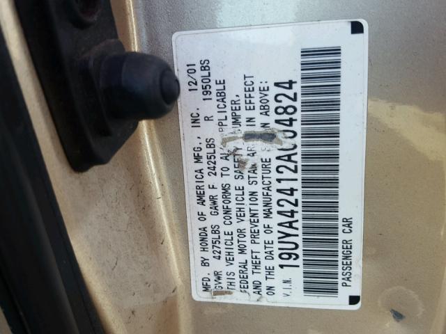 19UYA42412A004824 - 2002 ACURA 3.2CL GOLD photo 10