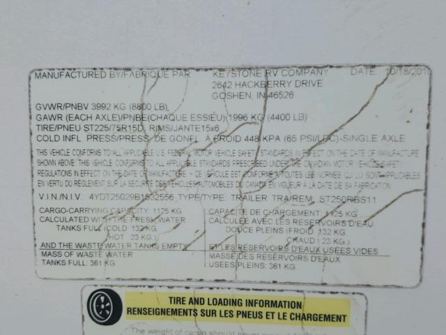 4YDT25029B1532556 - 2011 SPRI KEYS WHITE photo 10