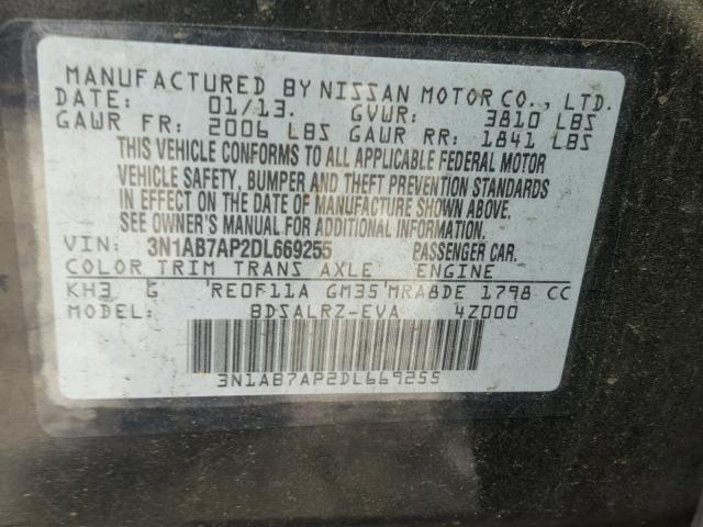 3N1AB7AP2DL669255 - 2013 NISSAN SENTRA S GRAY photo 10