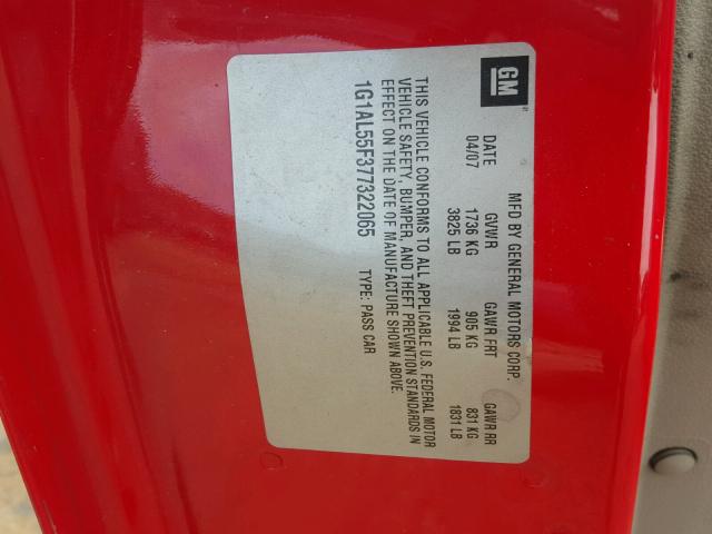 1G1AL55F377322065 - 2007 CHEVROLET COBALT LT RED photo 10