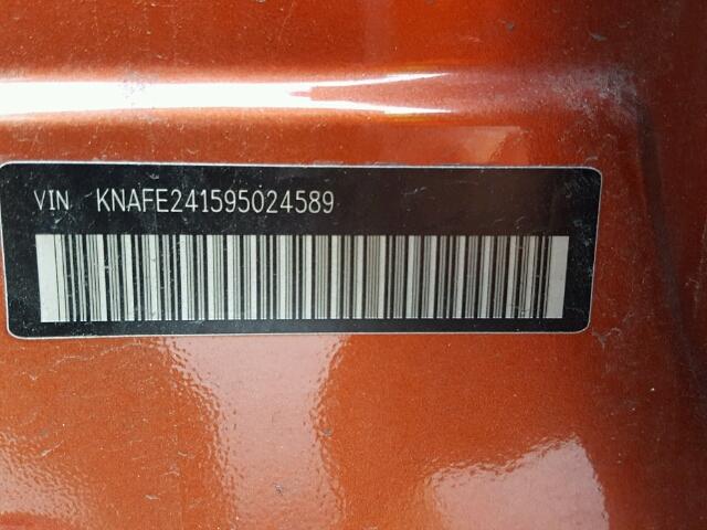 KNAFE241595024589 - 2009 KIA SPECTRA ORANGE photo 10