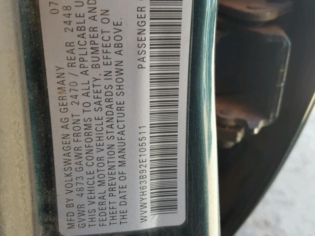 WVWYH63B92E105511 - 2002 VOLKSWAGEN PASSAT GLX GREEN photo 10