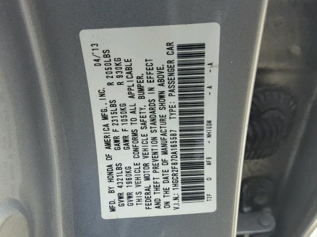 1HGCR2F87DA165587 - 2013 HONDA ACCORD EXL SILVER photo 10