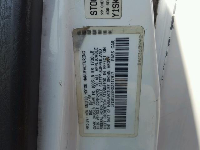 1Y1SK5284XZ417917 - 1999 CHEVROLET GEO PRIZM 白色 照片 10