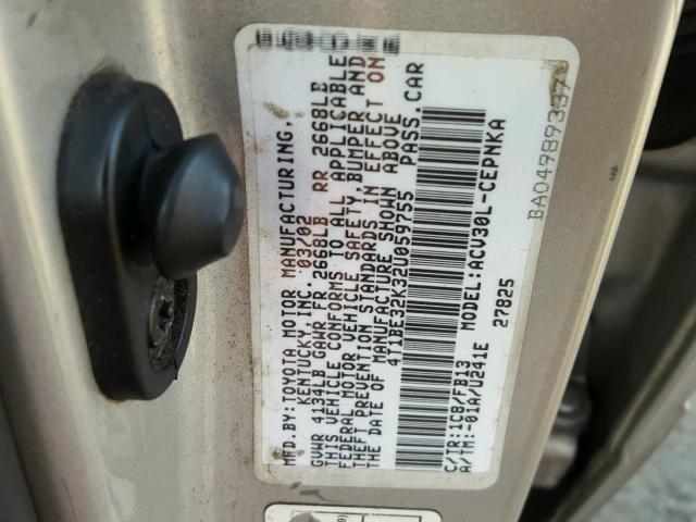 4T1BE32K32U059755 - 2002 TOYOTA CAMRY LE SILVER photo 10