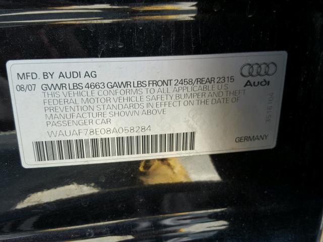 WAUAF78E08A058284 - 2008 AUDI A4 2.0T BLACK photo 10