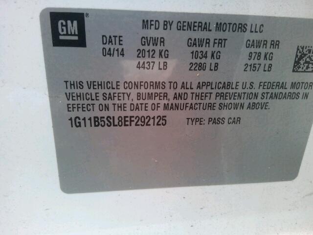 1G11B5SL8EF292125 - 2014 CHEVROLET MALIBU LS WHITE photo 10