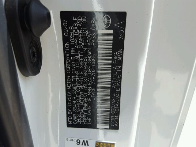 JTKDE177970210885 - 2007 TOYOTA SCION TC 白色 照片 10