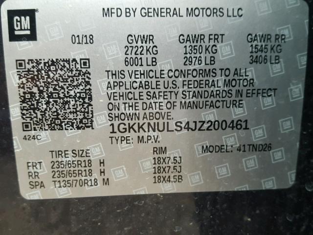 1GKKNULS4JZ200461 - 2018 GMC ACADIA SLT ლურჯი ფოტო 10