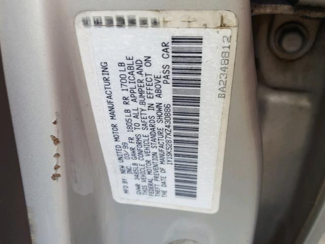 1Y1SK5287XZ430886 - 1999 CHEVROLET GEO PRIZM 灰色 照片 10