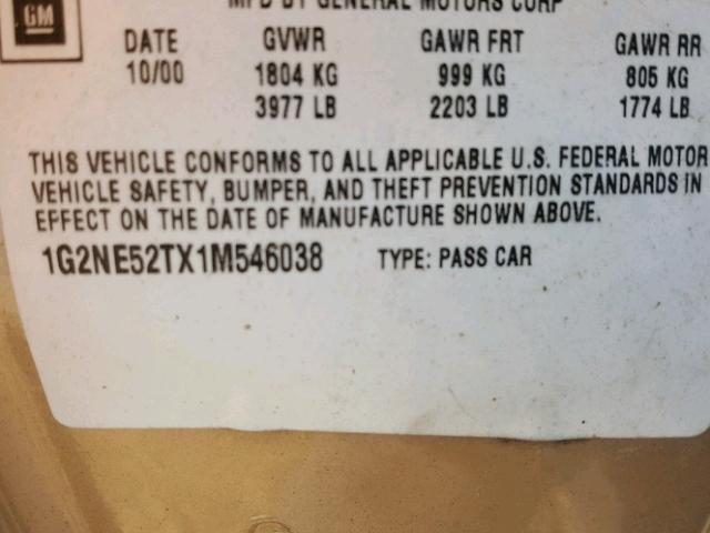 1G2NE52TX1M546038 - 2001 PONTIAC GRAND AM S Qızıl foto 10