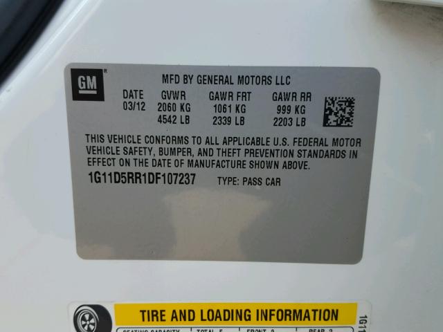 1G11D5RR1DF107237 - 2013 CHEVROLET MALIBU 1LT WHITE photo 10