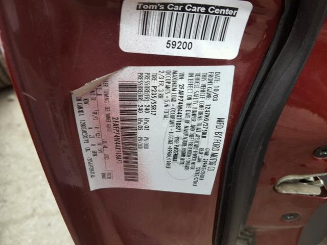 2FAFP74W44X118871 - 2004 FORD CROWN VICT BURGUNDY photo 10