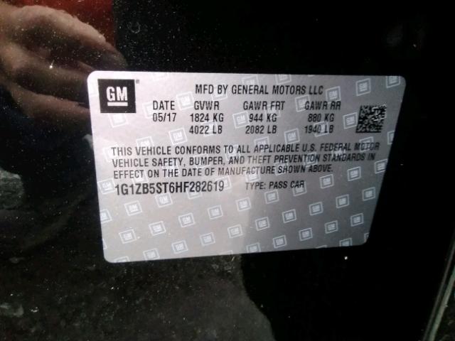 1G1ZB5ST6HF282619 - 2017 CHEVROLET MALIBU LS შავი ფოტო 10