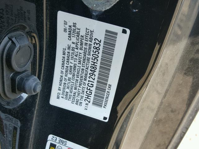 2HGFG12948H505832 - 2008 HONDA CIVIC EXL Qara foto 10