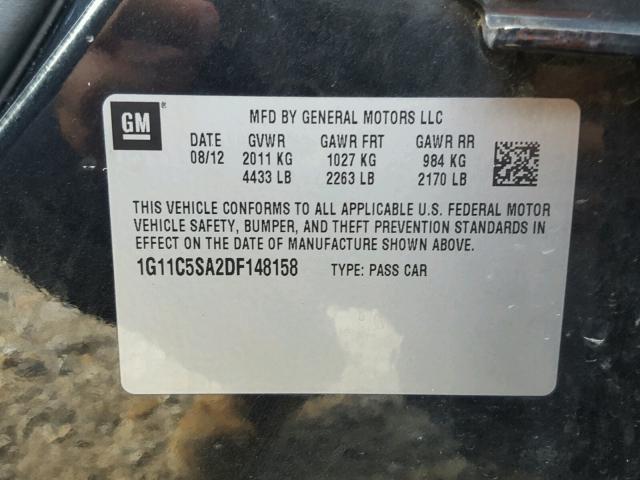 1G11C5SA2DF148158 - 2013 CHEVROLET MALIBU 1LT BLACK photo 10