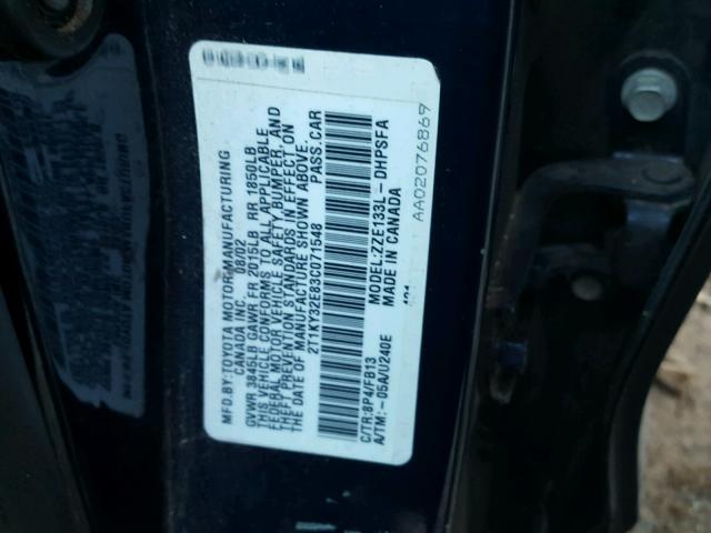 2T1KY32E83C071548 - 2003 TOYOTA COROLLA MA BLUE photo 10