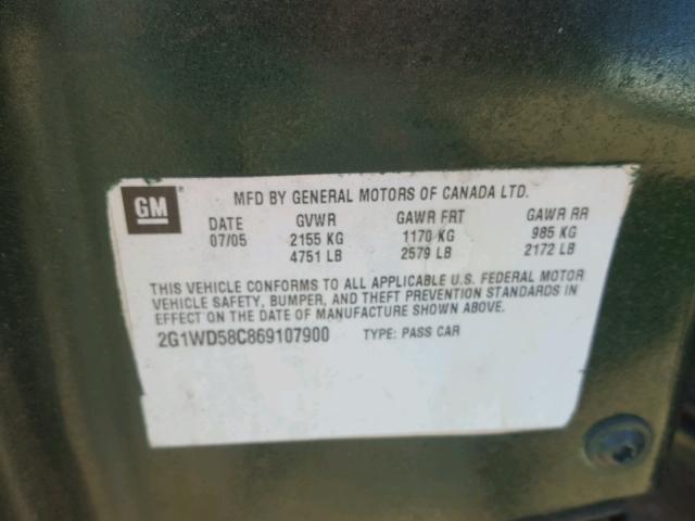 2G1WD58C869107900 - 2006 CHEVROLET IMPALA SUP 绿色 照片 10