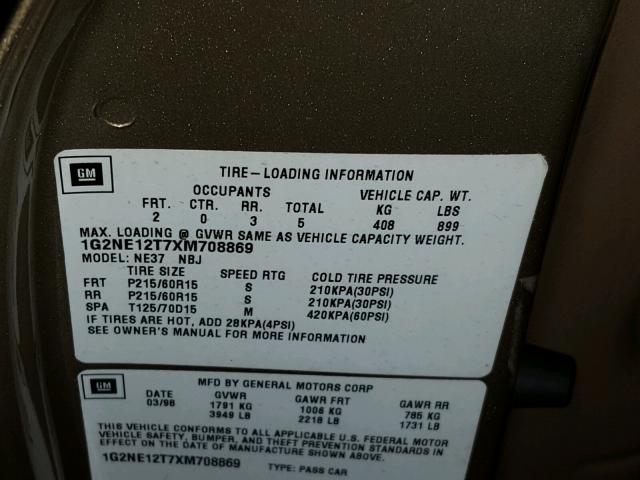 1G2NE12T7XM708869 - 1999 PONTIAC GRAND AM S Qızıl foto 10