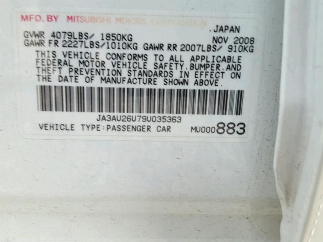 JA3AU26U79U035363 - 2009 MITSUBISHI LANCER ES/ WHITE photo 10