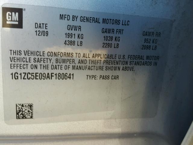 1G1ZC5E09AF180641 - 2010 CHEVROLET MALIBU 1LT 银色 照片 10