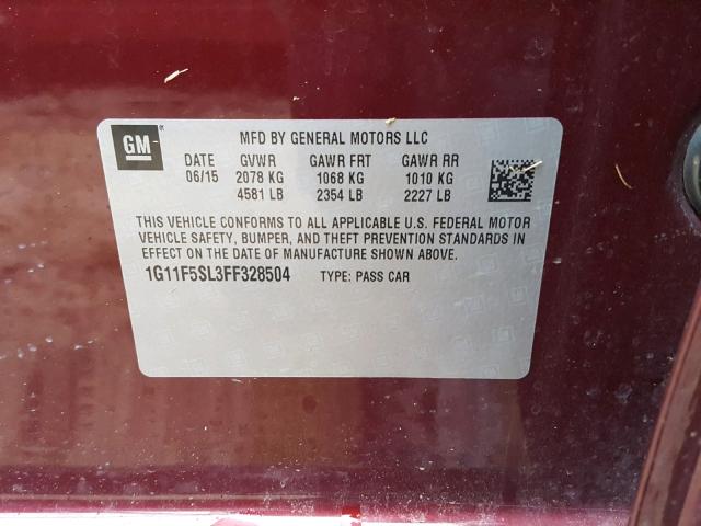 1G11F5SL3FF328504 - 2015 CHEVROLET MALIBU LTZ 红色 照片 10