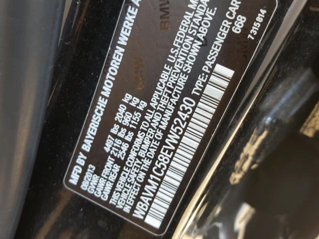 WBAVM1C58EVW52430 - 2014 BMW X1 SDRIVE2 BLACK photo 10