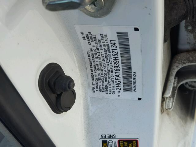 2HGFA16939H521341 - 2009 HONDA CIVIC EXL Ağ foto 10