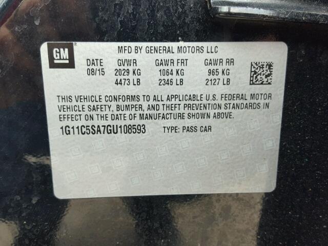 1G11C5SA7GU108593 - 2016 CHEVROLET MALIBU LIM 黑色 照片 10