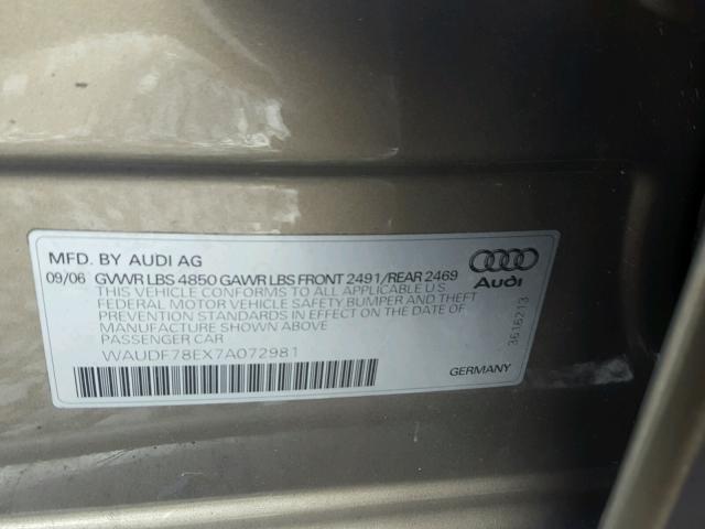 WAUDF78EX7A072981 - 2007 AUDI A4 2.0T QU GOLD photo 10