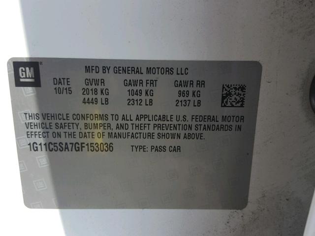 1G11C5SA7GF153036 - 2016 CHEVROLET MALIBU LIM თეთრი ფოტო 10