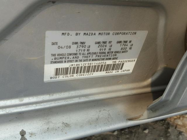 JM1BK12F981146056 - 2008 MAZDA 3 I SILVER photo 10