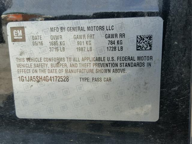 1G1JA5SH4G4172528 - 2016 CHEVROLET SONIC LS BLACK photo 10