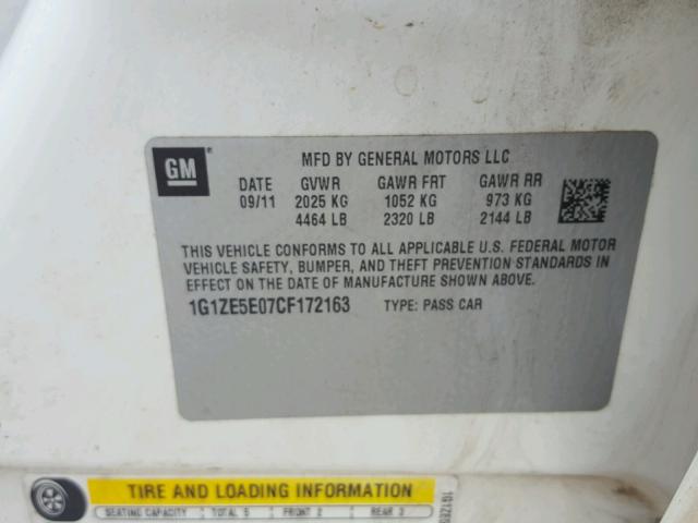 1G1ZE5E07CF172163 - 2012 CHEVROLET MALIBU LTZ 白色 照片 10