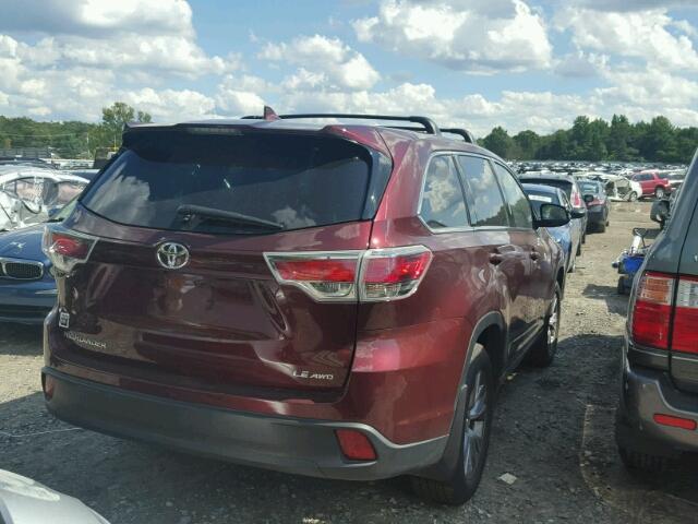 5TDBKRFH9GS277256 - 2016 TOYOTA HIGHLANDER MAROON photo 4