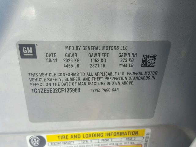 1G1ZE5E02CF135988 - 2012 CHEVROLET MALIBU LTZ 银色 照片 10