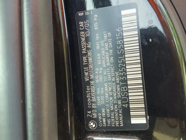 4USBT33525LS58156 - 2005 BMW Z4 2.5 BLACK photo 10