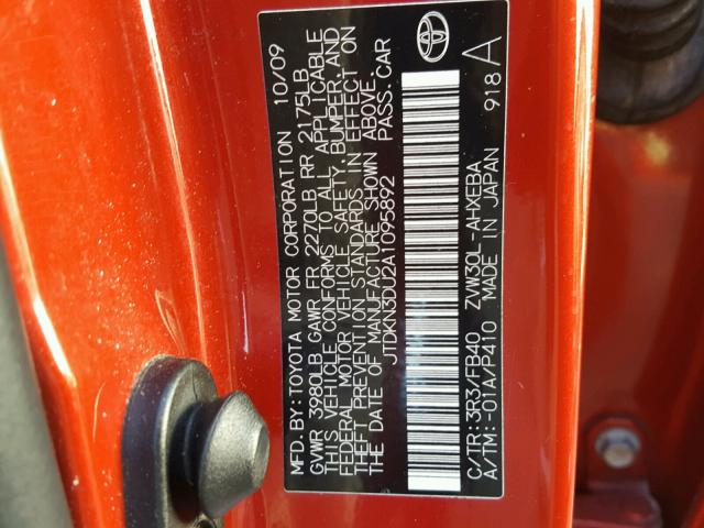 JTDKN3DU2A1095892 - 2010 TOYOTA PRIUS RED photo 10