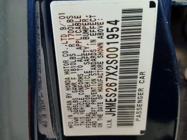 JHMES267X2S001954 - 2002 HONDA CIVIC EX 蓝色 照片 10