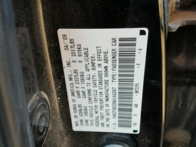 1HGCP26339A144267 - 2009 HONDA ACCORD LX BLACK photo 10