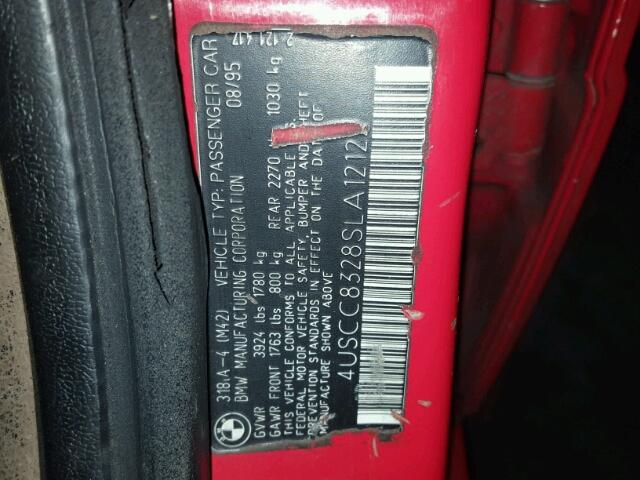 4USCC8328SLA12122 - 1995 BMW 318 I AUTO RED photo 10