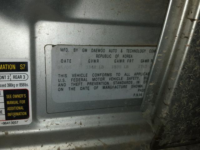 KL1TD52635B463625 - 2005 CHEVROLET AVEO BASE Արծաթագույն լուսանկար 10