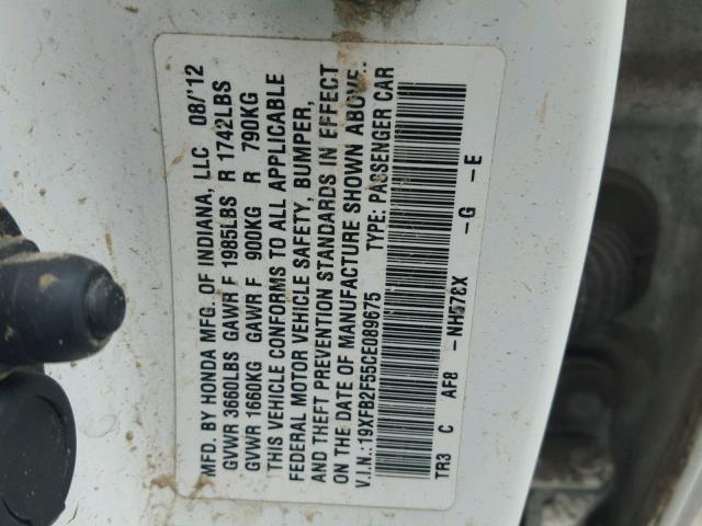 19XFB2F55CE089675 - 2012 HONDA CIVIC LX Blanco foto 10