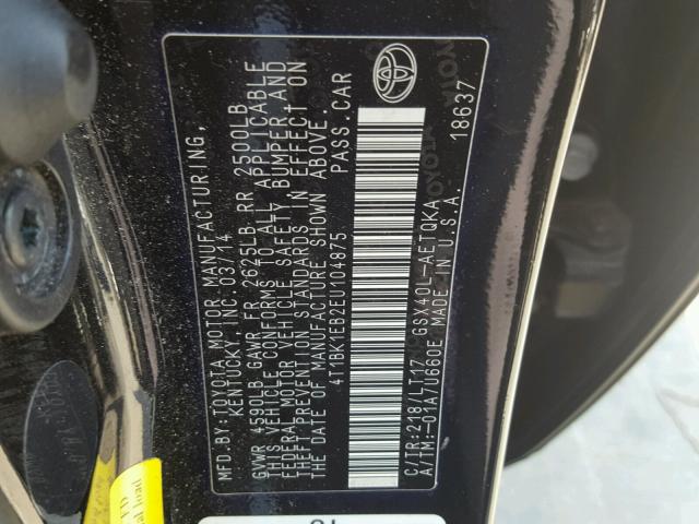 4T1BK1EB2EU104875 - 2014 TOYOTA AVALON BAS Schwarz Foto 10