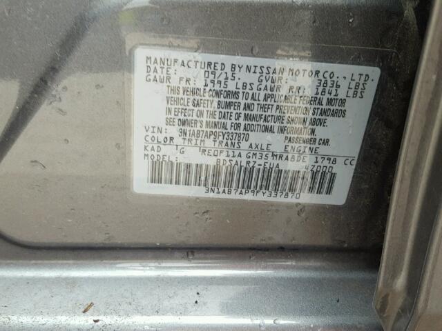 3N1AB7AP9FY337870 - 2015 NISSAN SENTRA S SILVER photo 10