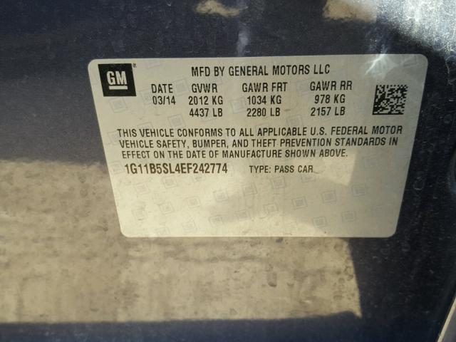 1G11B5SL4EF242774 - 2014 CHEVROLET MALIBU LS 蓝色 照片 10